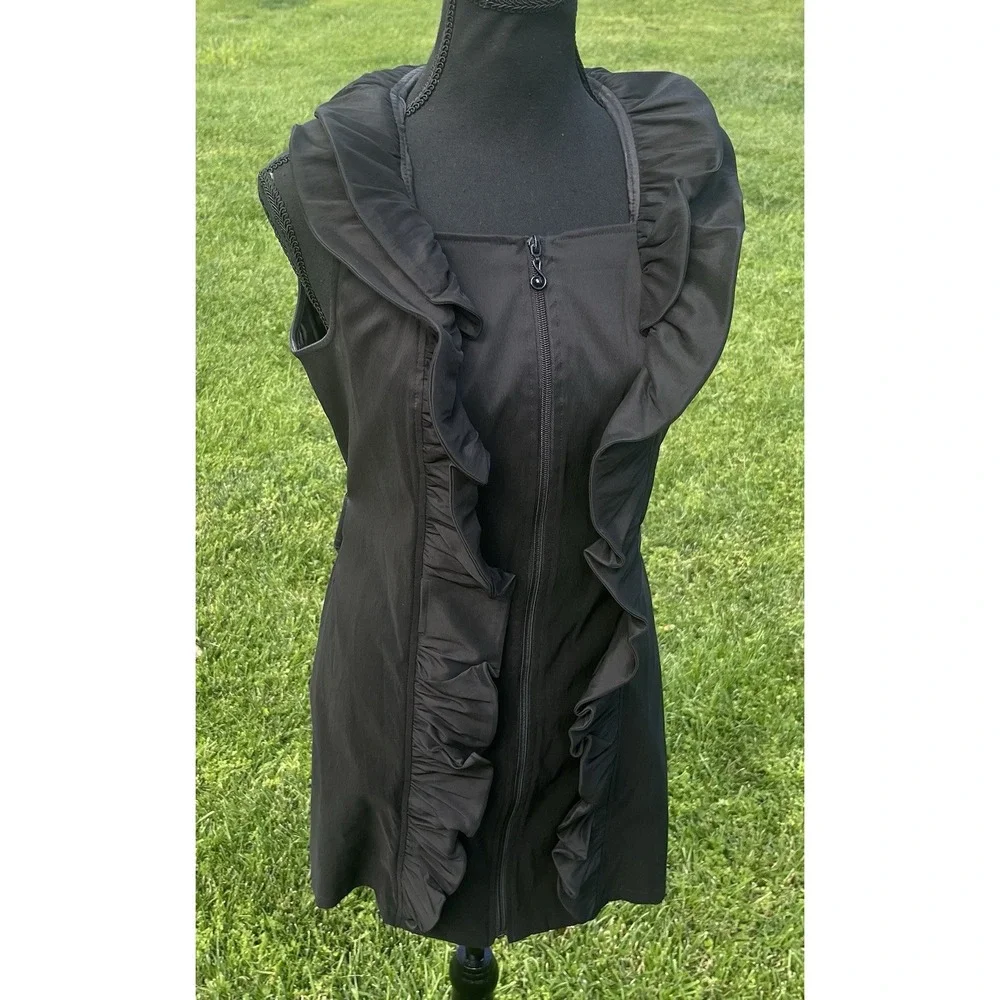 Samuel Dong  Dress Front Zipper Moldable Ruffled‎ Belted Taffeta Black Small - Picture 11 of 15